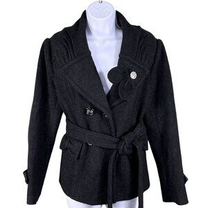 Azi Jeans Womens M Black Double-Breasted Peacoat Old Money Dark Academia Preppy
